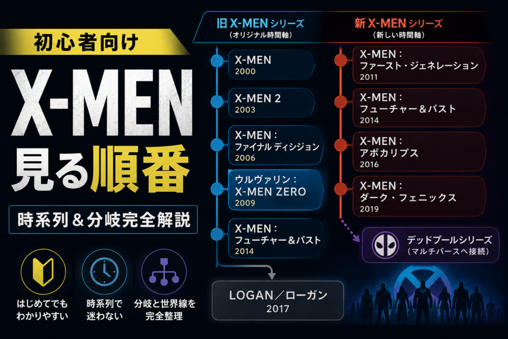 X-MENシリーズの見る順番を時系列と分岐世界線で整理した初心者向けガイド画像