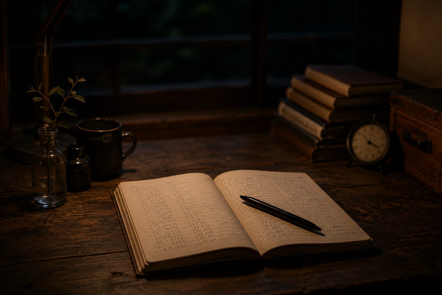 夜ごとの営業記録が静かに積み重ねられた一覧。営業日数や平均利用人数などとともに、夜の部屋に訪れた人々の足跡が淡々と記録されている。
